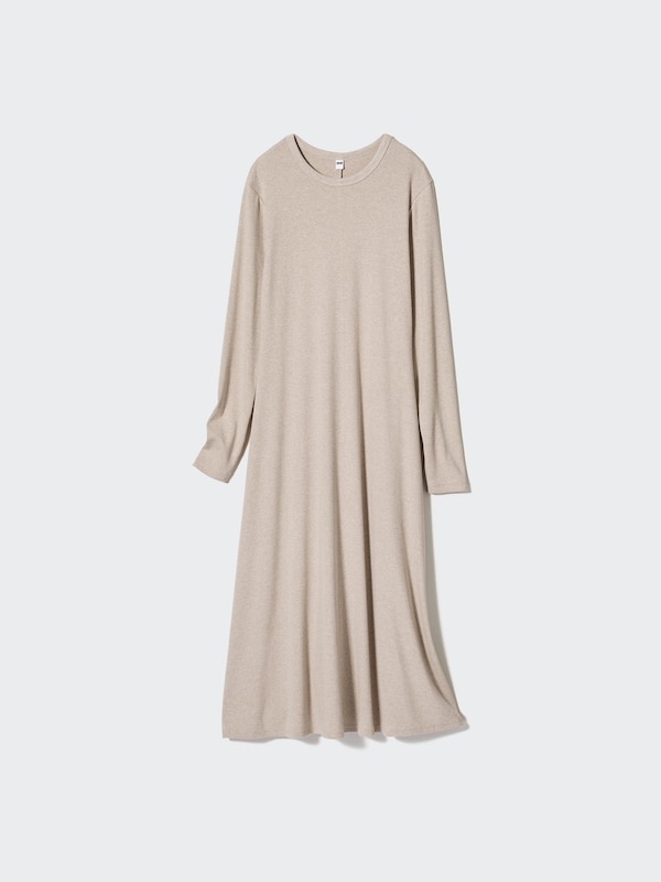 Ribbed Long-Sleeve Flare Dress