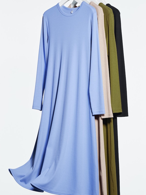 Ribbed Long-Sleeve Flare Dress
