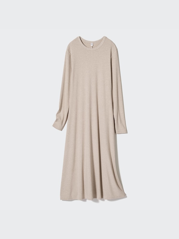 Ribbed Long-Sleeve Flare Dress