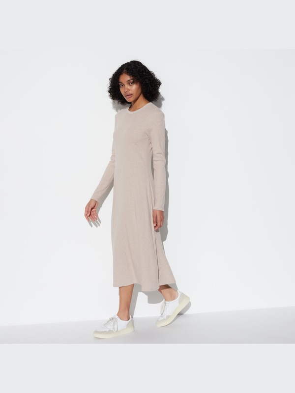 RIBBED LONG SLEEVE FLARE DRESS