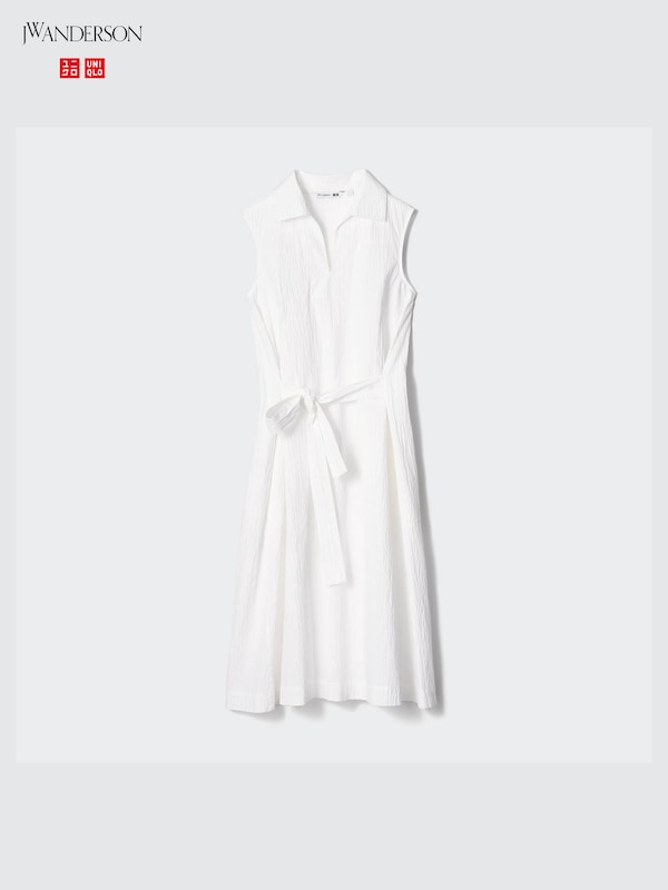 Seersucker Cotton Belted Dress (Sleeveless)