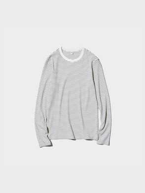 Soft Ribbed Striped Crew Neck Long Sleeve T-Shirt