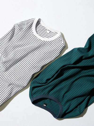 Soft Ribbed Striped Crew Neck Long Sleeve T-Shirt