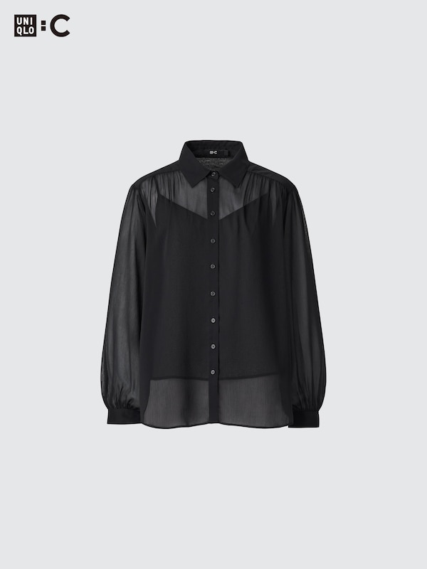 Sheer Volume Long-Sleeve Blouse