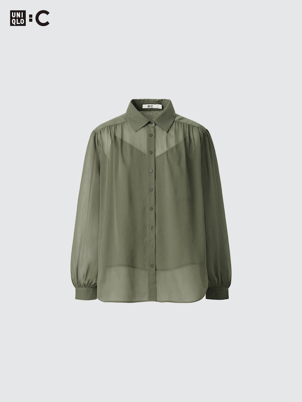 Sheer Volume Long-Sleeve Blouse