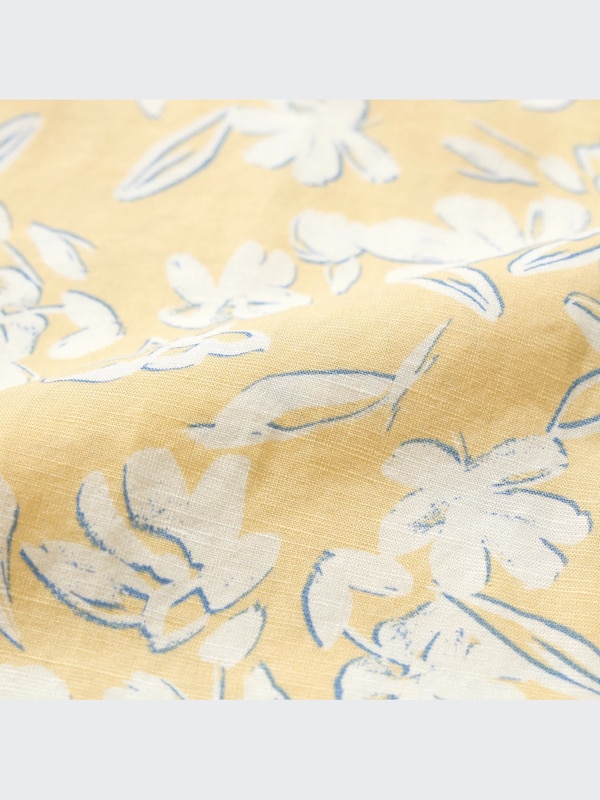 Linen Blend Printed Open Collar Short-Sleeve Shirt