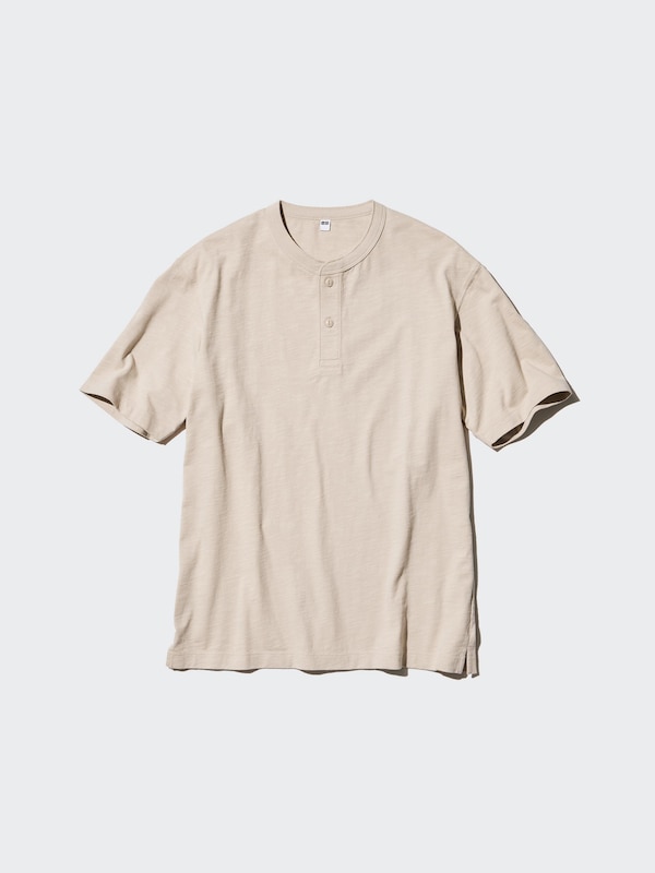 Slub Cotton Henley Neck T-Shirt