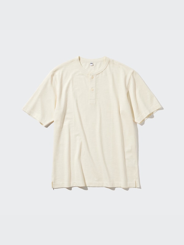 Slub Cotton Henley Neck T-Shirt