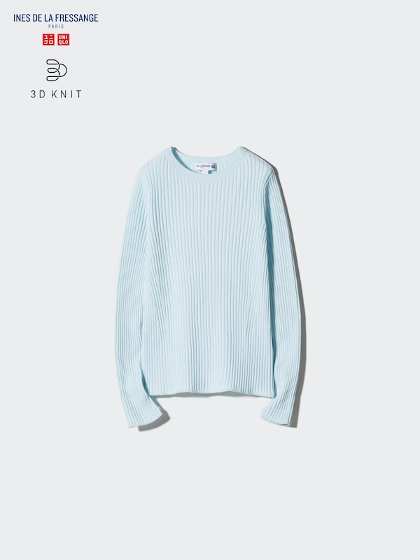 3D Knit Ribbed Crew Neck Long-Sleeve Sweater