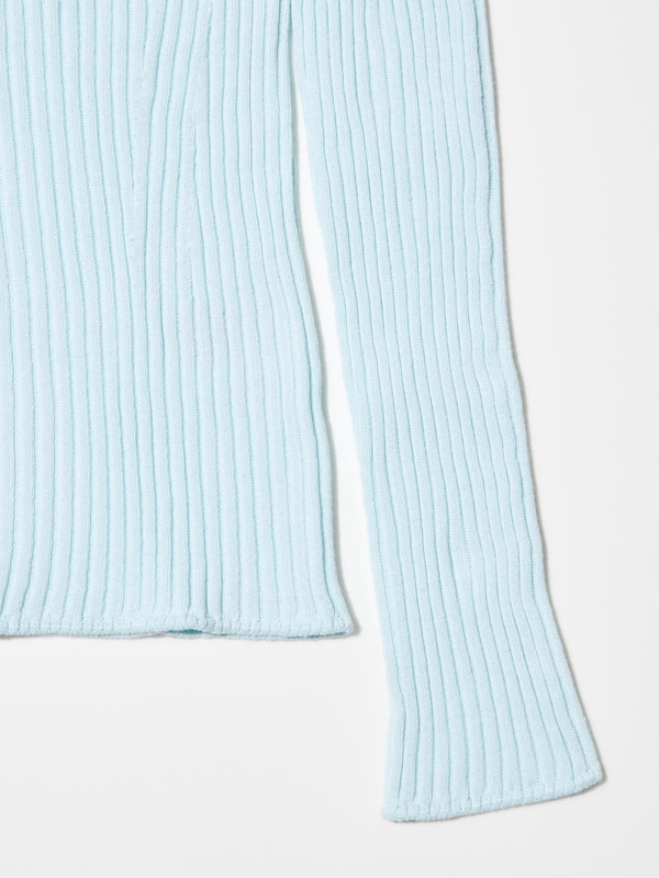 3D Knit Ribbed Crew Neck Long-Sleeve Sweater