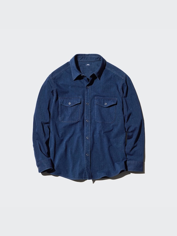 Denim Jersey Long-Sleeve Overshirt