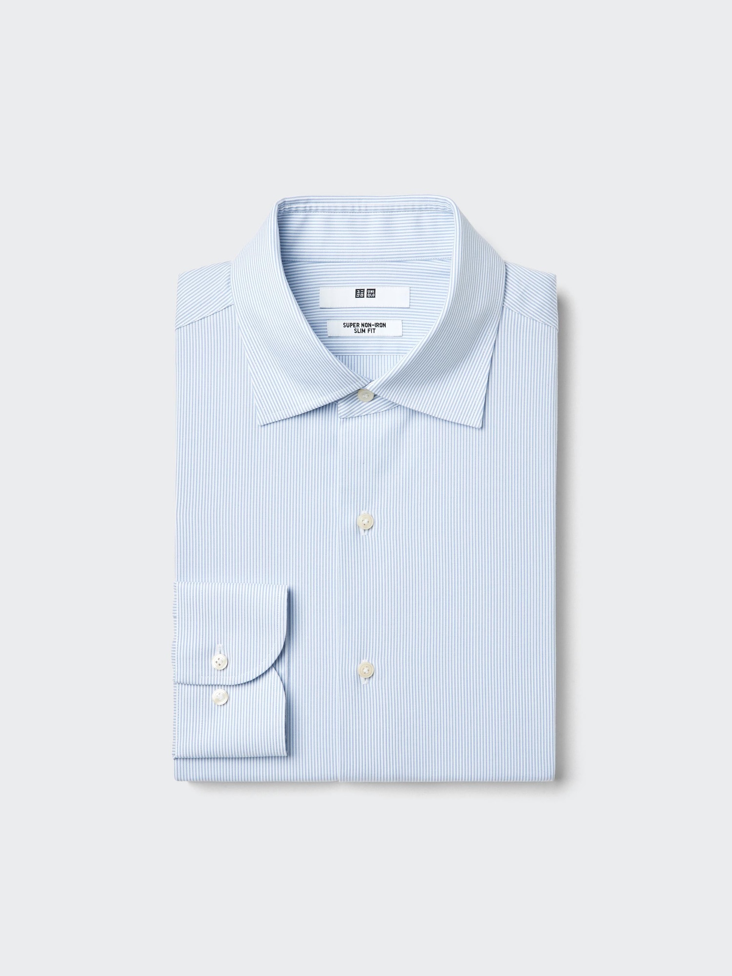 UNIQLO Men's Super Non-Iron Slim Shirt Spread Collar Striped, Blue