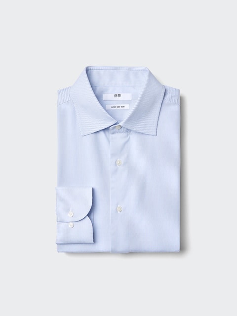 Uniqlo - Chemise Sans Repassage (Col Élargi, Coupe Regular, Rayée) - Bleu - L
