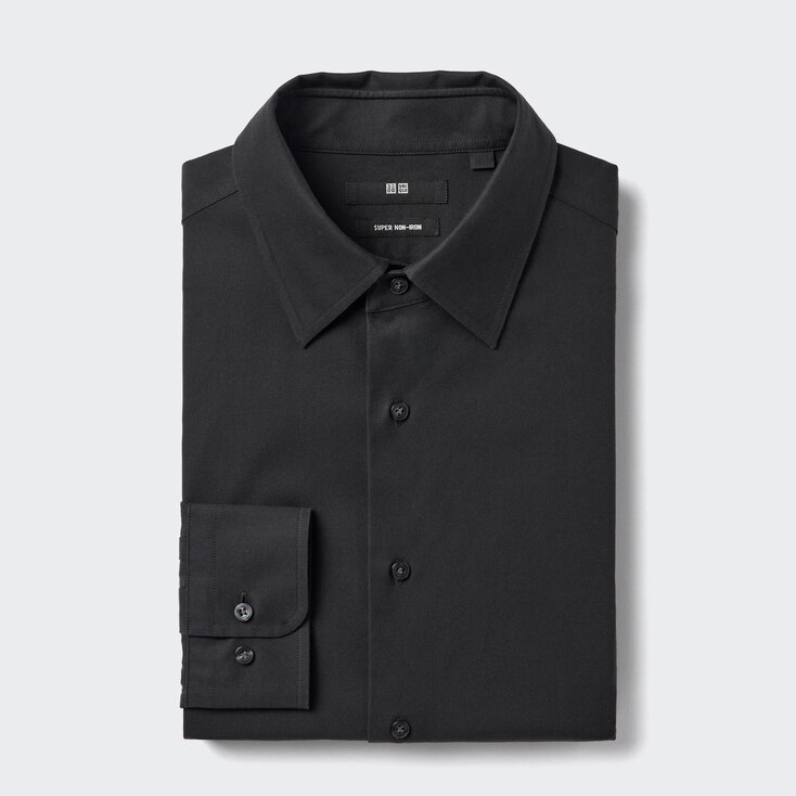 Uniqlo Algodón Camisa Antiarrugas Regular Fit - Negro - XS