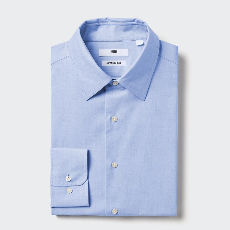 Uniqlo Algodón Camisa Antiarrugas Regular Fit - Azul Claro - M