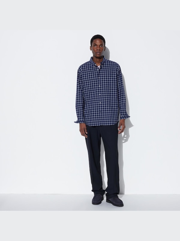 Cotton Broadcloth Shirt (Check, Button-Down Collar)