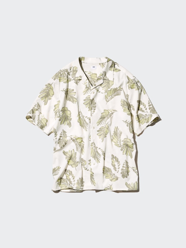 Modal Open Collar Short Sleeve Shirt | Printed