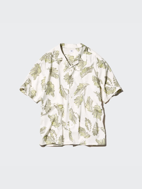 Modal Open Collar Short Sleeve Shirt | Printed