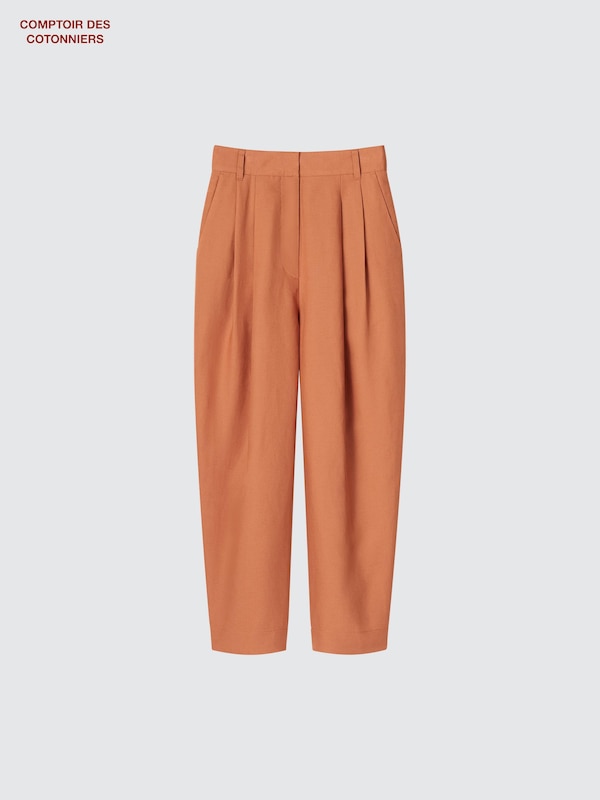 Pantalon Fuselé à Plis en Lin et Lyocell
