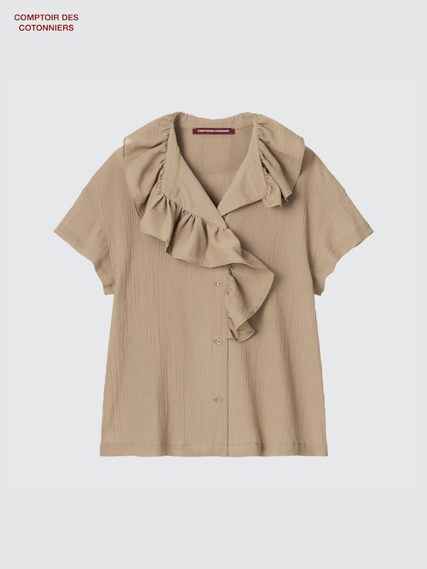 Cotton Crinkle Sheer Short Sleeved Shirt