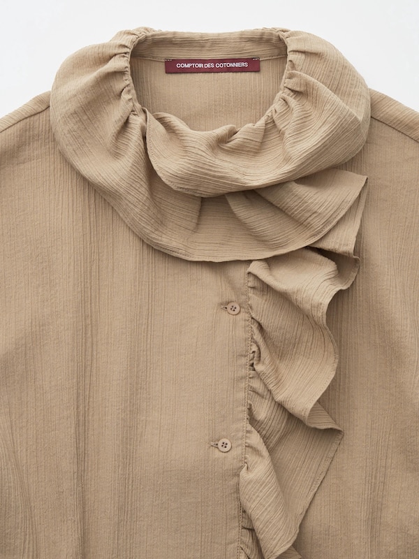 Cotton Crinkle Sheer Short Sleeved Shirt