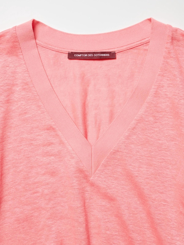 100% Linen V Neck Short Sleeved T-Shirt