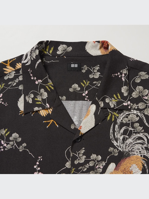 Printed Open Collar Short-Sleeve Shirt (Ito-Jakuchu)