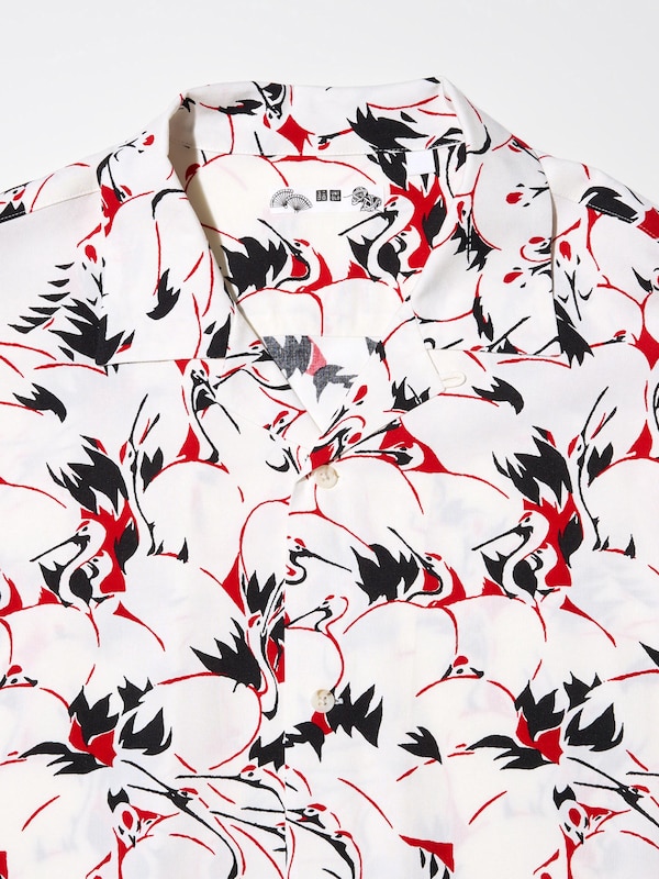 Open Collar Shirt | Short Sleeve | Japanese Auspicious Symbol Print