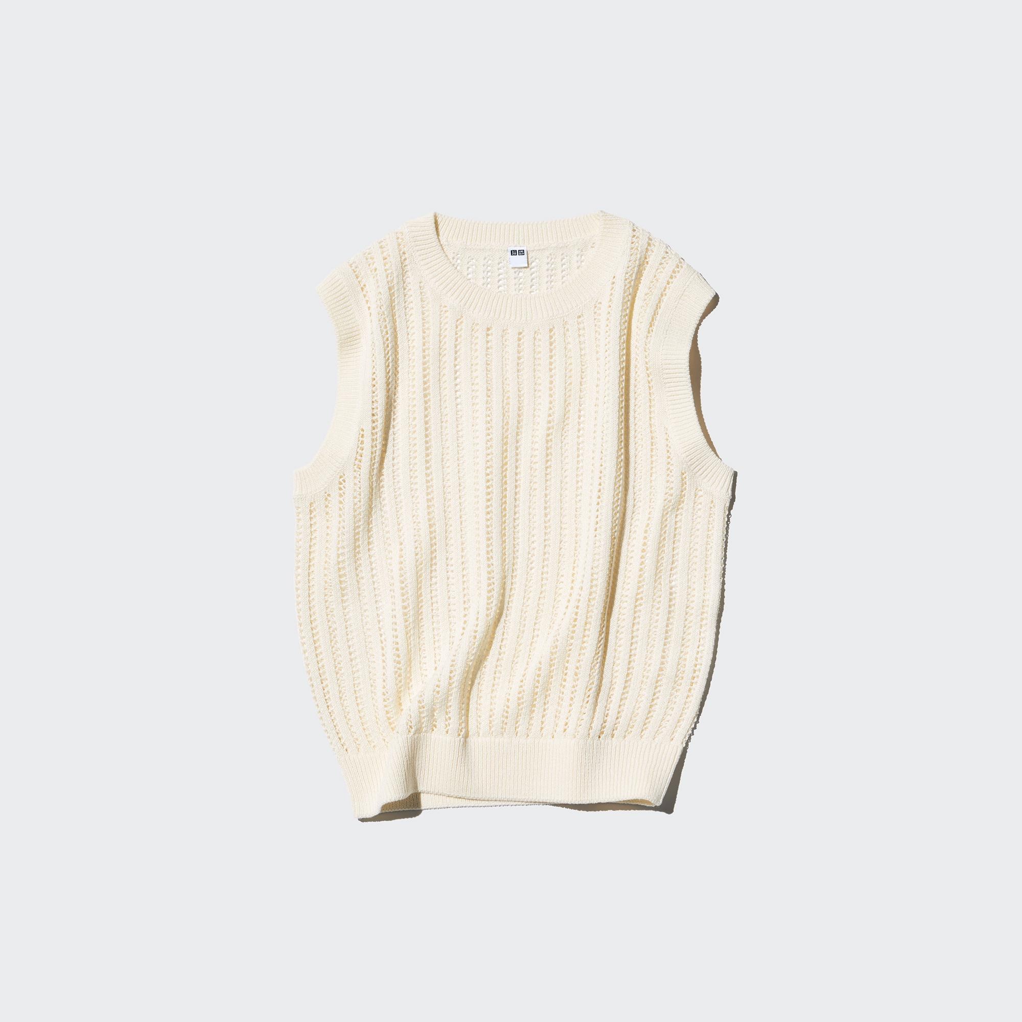 MESH CREW NECK SLEEVELESS SHORT SWEATER