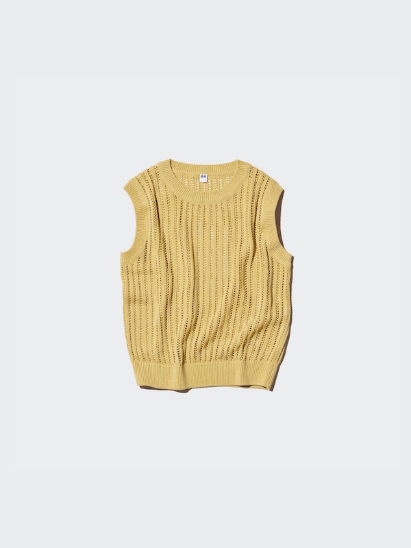 MESH CREW NECK SLEEVELESS SHORT SWEATER