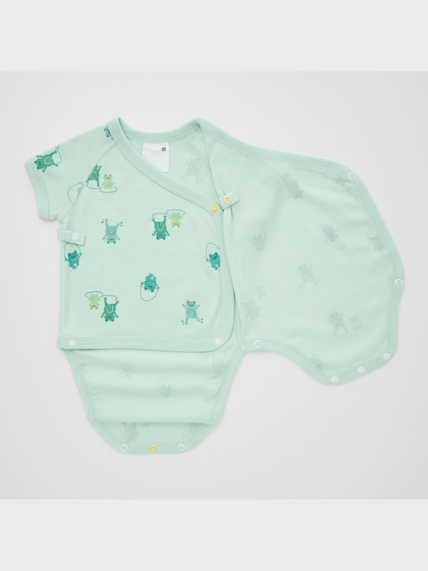 Joy of Print Short-Sleeve Bodysuit (Frog, Open Front)