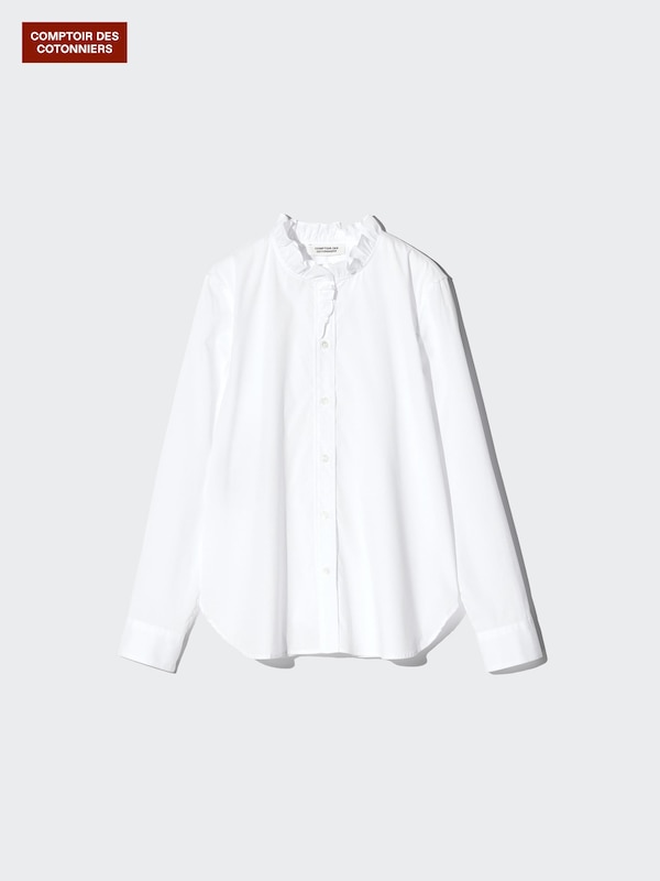 Baumwollmix Bluse (Rüschen, Langarm)