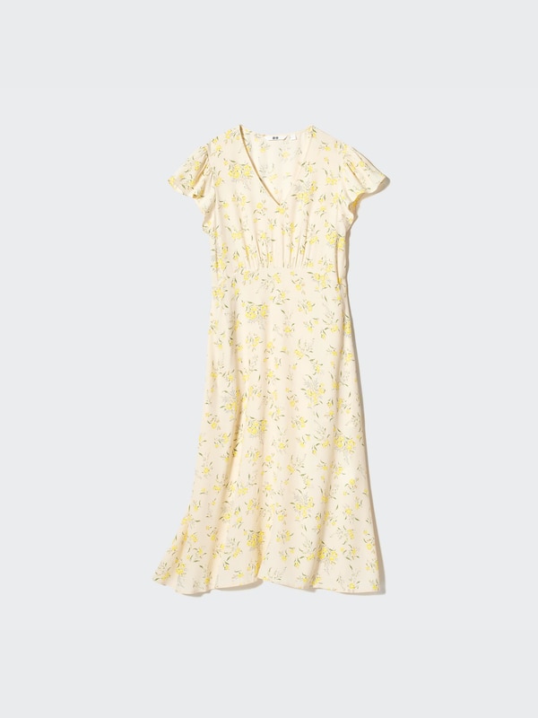 Printed V Neck Dress (Short Sleeved)