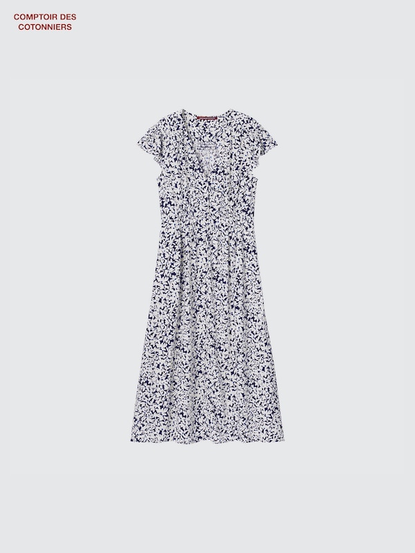 Rayon Long Dress (Print, Short Sleeve)