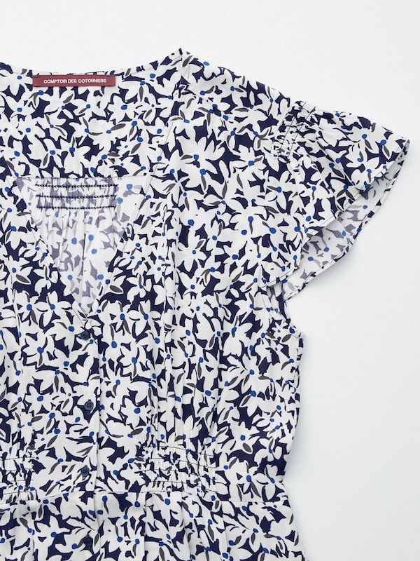 Rayon Long Dress (Print, Short Sleeve)