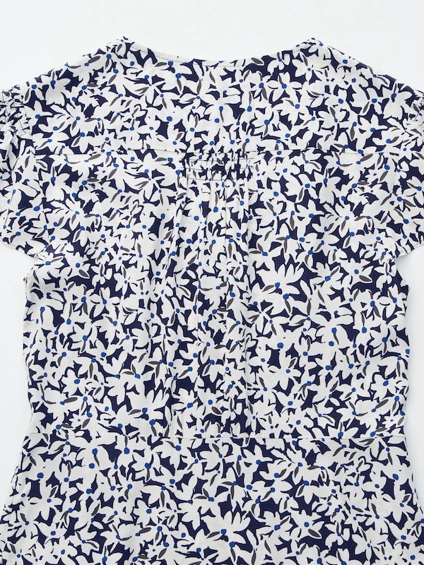 Rayon Long Dress (Print, Short Sleeve)