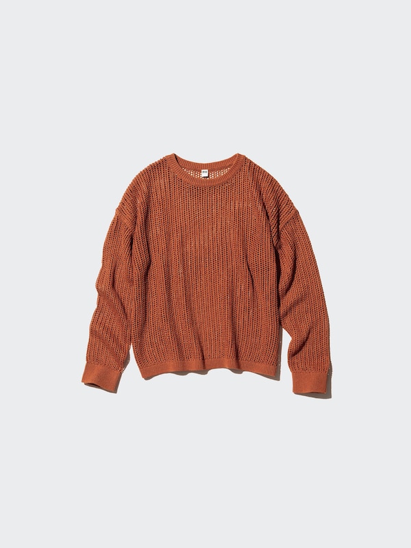 MESH CREW NECK LONG SLEEVE SWEATER