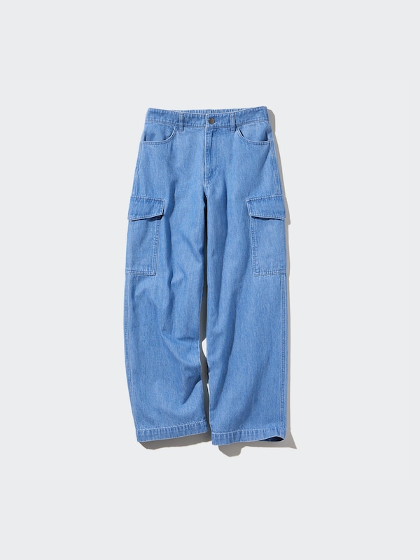 Denim Wide Straight Cargo Pants