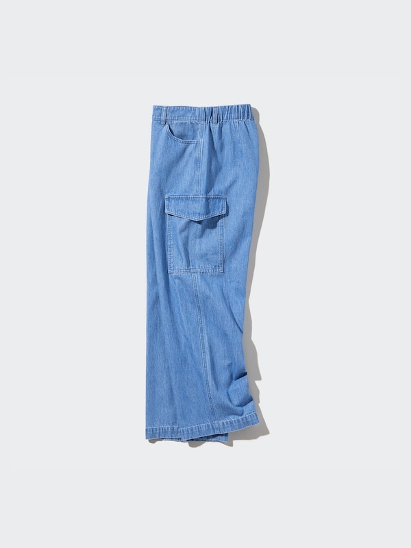 Denim Wide Straight Cargo Pants