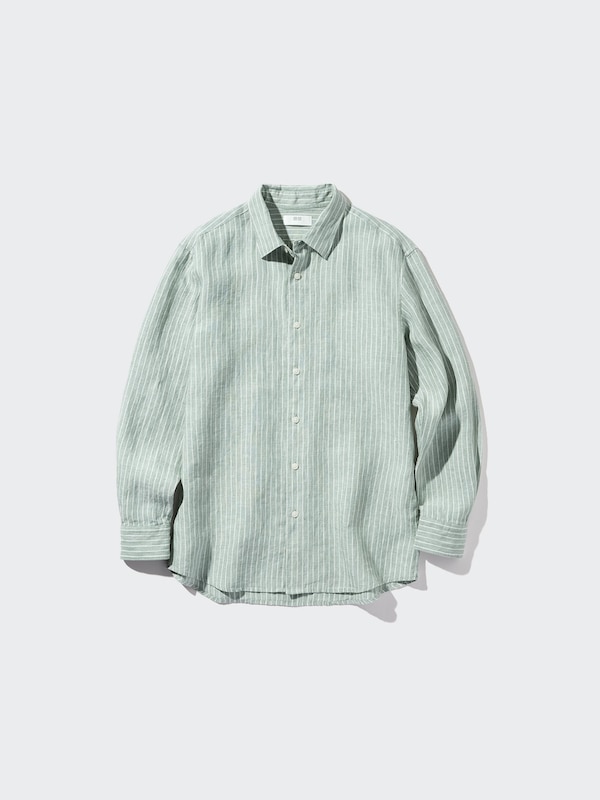 100% Premium Linen Regular Fit Shirt (Stripe, Regular Collar)