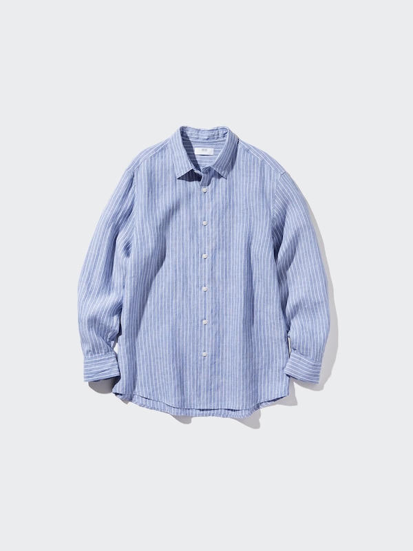 100% Premium Linen Regular Fit Shirt (Stripe, Regular Collar)