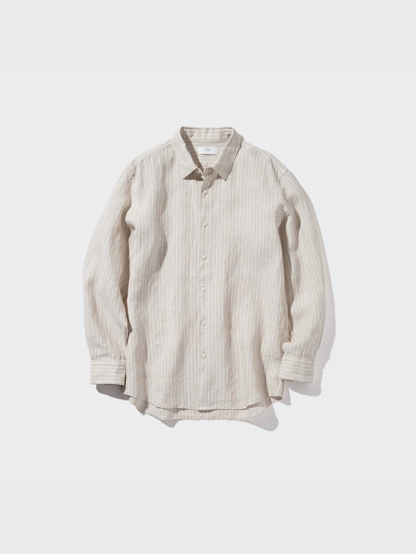 100% Premium Linen Regular Fit Shirt (Stripe, Regular Collar)
