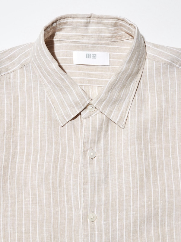 100% Premium Linen Regular Fit Shirt (Stripe, Regular Collar)