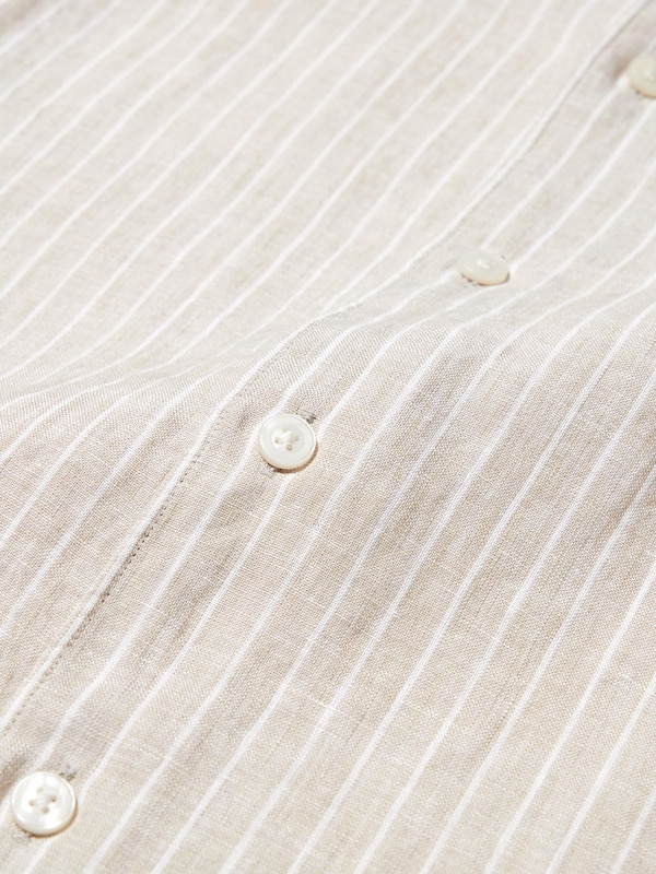 100% Premium Linen Regular Fit Shirt (Stripe, Regular Collar)