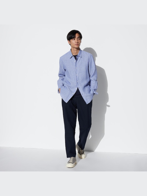 100% Premium Linen Regular Fit Shirt (Stripe, Regular Collar)