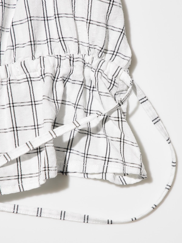 Gather Cropped Checked Short-Sleeve Blouse
