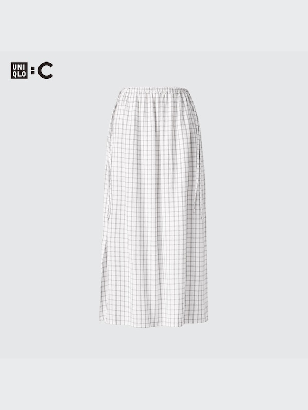 Gathered Checked Long Skirt