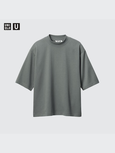 AIRism Cotton Oversized Mock Neck T-Shirt (Half Sleeve)