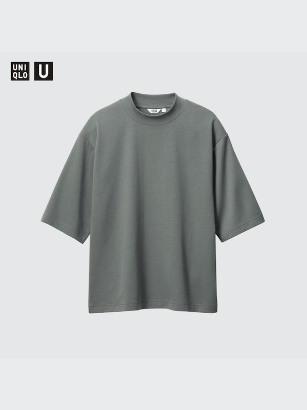 AIRism Cotton Oversized Mock Neck T-Shirt (Half Sleeve)
