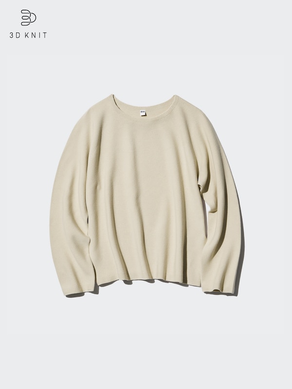 3D Knit Cotton Crew Neck Sweater